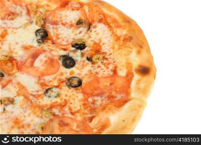 pizza closeup isolated on a white background