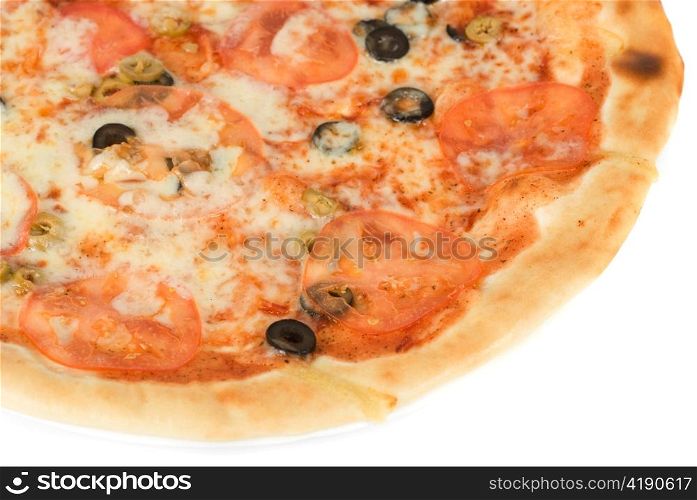pizza closeup isolated on a white background