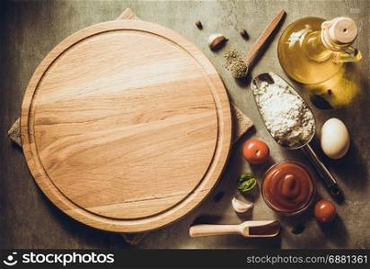 pizza cutting board at table background