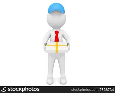 Pizza delivery man character on a white background. 3d render illustration.. Pizza delivery man character on a white background.
