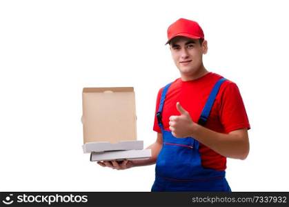 Pizza delivery worker isolated on white 