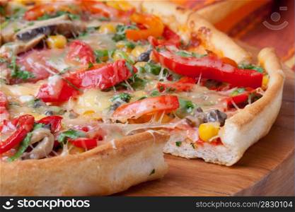 Pizza. Freshly cooked pizza topped with cheese