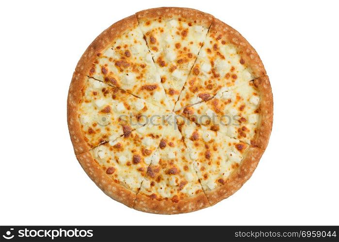 Pizza isolated on white background. Top view