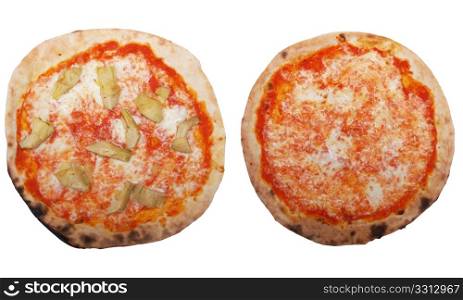 Pizza Margherita. Italian Pizza Margherita also known as Margarita and Artichoke pizza, isolated on white background