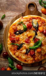 Pizza Margherita on a wooden background