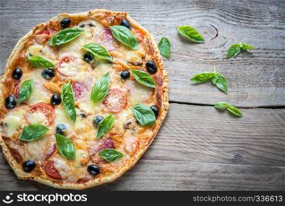 Pizza on the wooden board