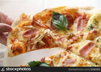 pizza on wood background