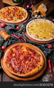 Pizza party dinner or three delicious pizzas