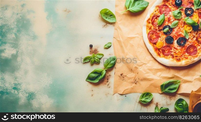 Pizza vivid background. Illustration Generative AI 