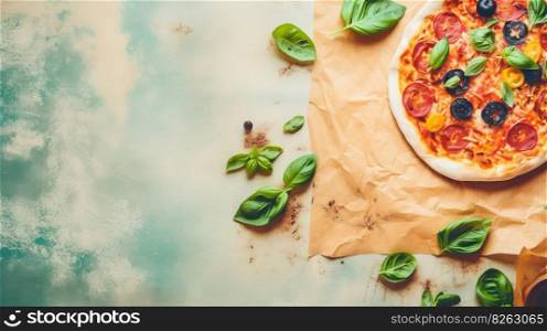 Pizza vivid background. Illustration Generative AI 