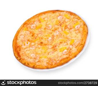 pizza with shrimps and pineapple, isolated on white, clipping path