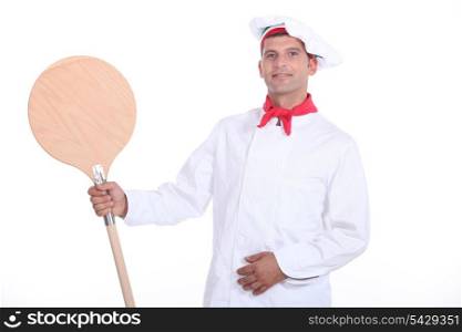 Pizzaiolo showing his shovel