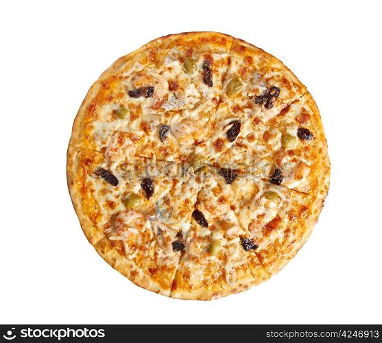 Pizzawith seafood. italian kitchen. Studio. isolated on white background. clipping Path