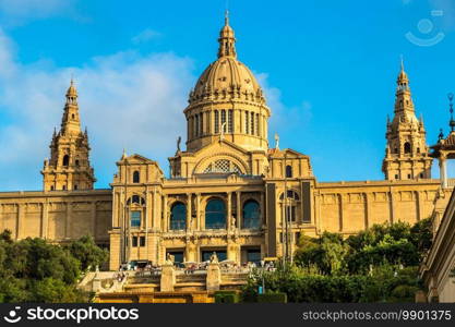 Placa de Ispania  The National Museum  in Barcelona, Spain in a summer day