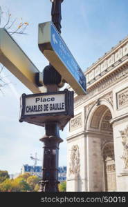 Place Charles De Gaulle sign in Paris, France