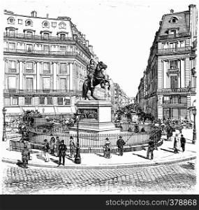 Place des Victoires, vintage engraved illustration. Paris - Auguste VITU ? 1890.