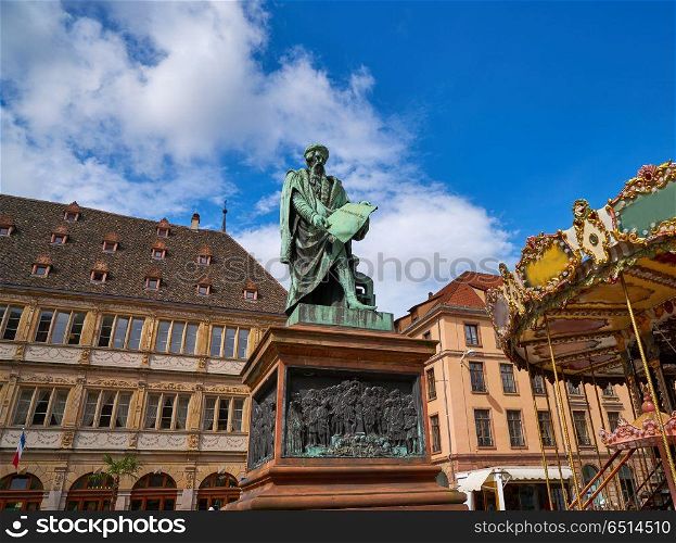 Place Gutenberg in Strasbourg Alsace France. Place Gutenberg statue in Strasbourg Alsace France
