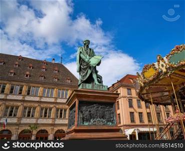 Place Gutenberg in Strasbourg Alsace France. Place Gutenberg statue in Strasbourg Alsace France