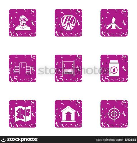 Place of war icons set. Grunge set of 9 place of war vector icons for web isolated on white background. Place of war icons set, grunge style