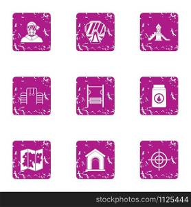Place of war icons set. Grunge set of 9 place of war vector icons for web isolated on white background. Place of war icons set, grunge style