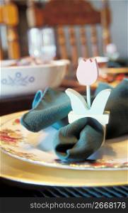 Place setting at restaurant, close-up
