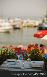 Place setting on a table, Marina Grande, Capri, Sorrento, Sorrentine Peninsula, Naples Province, Campania, Italy