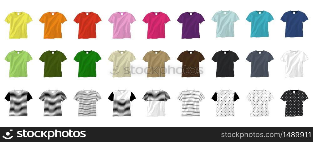 Plain t shirt template vector illustration. Colorful tone and stripe and polka dot pattern.