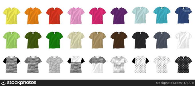 Plain t shirt template vector illustration. Colorful tone and stripe and polka dot pattern.