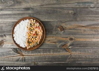 plain white chinese fried rice wooden plate table