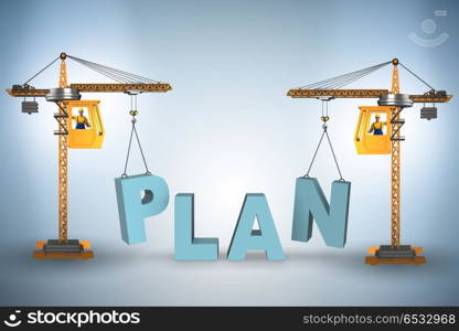 Plan and strategy concept with crane lifting letters