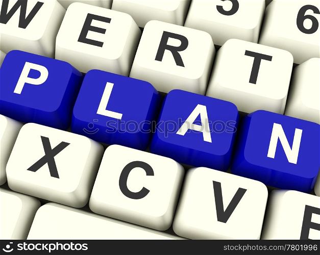 Plan Computer Keys As Symbol for Mission And Goals. Plan Blue Computer Keys As Symbol for Mission And Goals