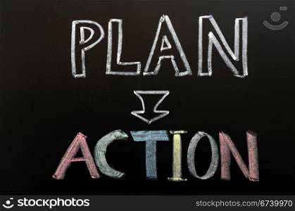Plan in to action written in chalk on a blackboard