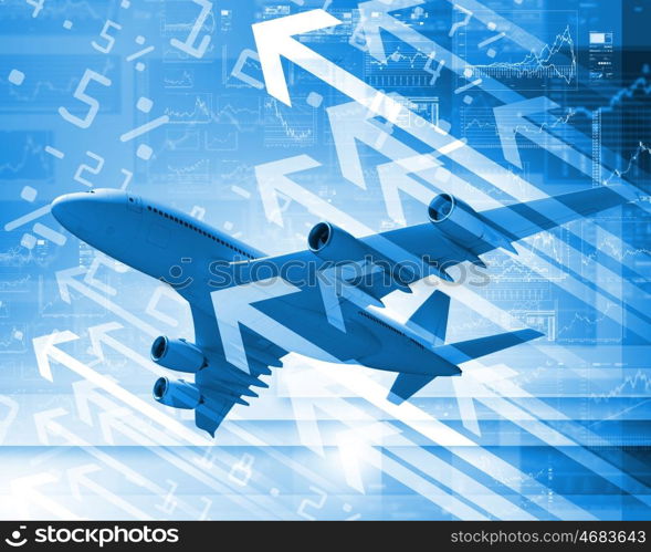 Plane against business background. Image of a plane against business background