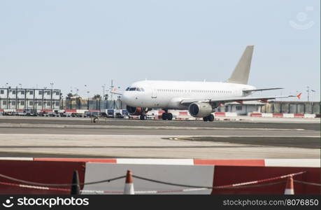 Plane before takeoff. Close up plane on the runway