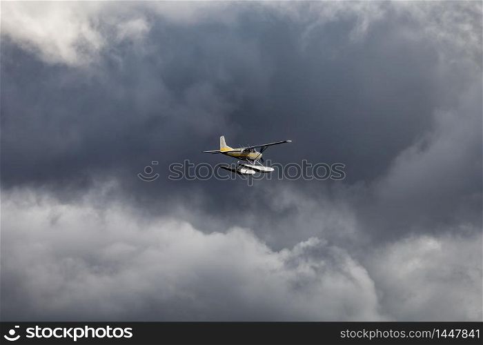 Plane flying towards a storm