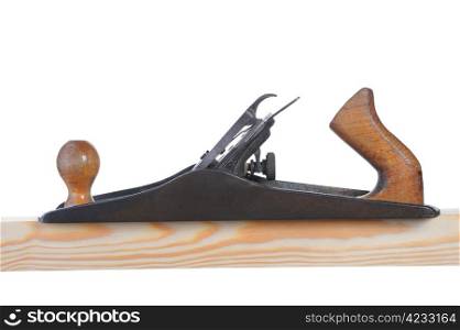 Plane on a wooden board, Isolated on white background