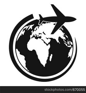 Plane on earth icon. Simple illustration of plane on earth vector icon for web. Plane on earth icon, simple style.
