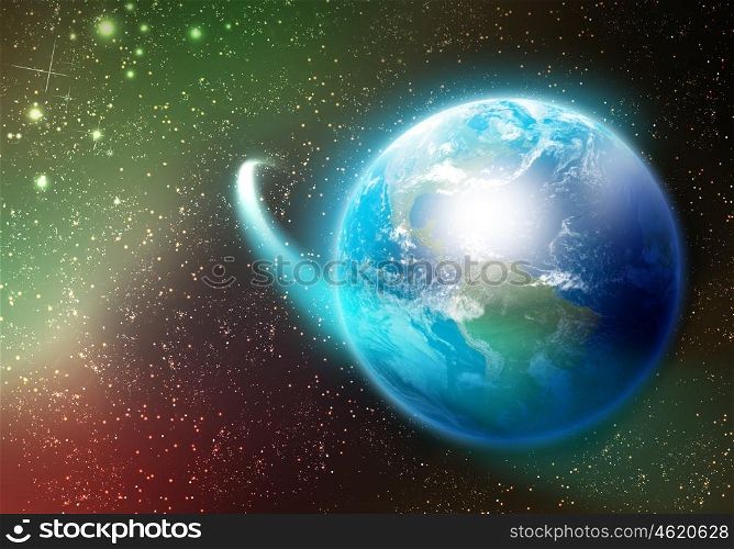 Planet and satellite. Colorful image of Earth planet. Elements of this image are furnished by NASA