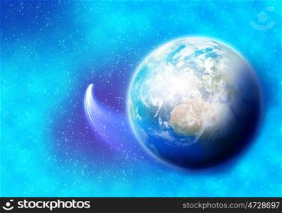 Planet and satellite. Colorful image of Earth planet. Elements of this image are furnished by NASA