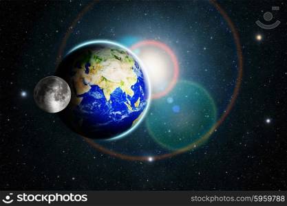 planet earth and moon ddeep in space Elements of this image furnished by NASA