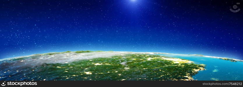 Planet Earth at night. Elements of this image furnished by NASA. 3d rendering. Planet Earth at night