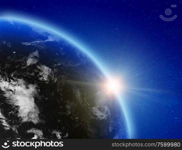 Planet Earth atmosphere. Elements of this image furnished by NASA. 3d rendering. Planet Earth atmosphere