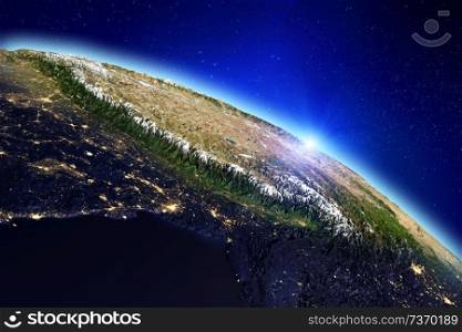 Planet Earth city lights. Elements of this image furnished by NASA. 3d rendering. Planet Earth city lights. 3d rendering