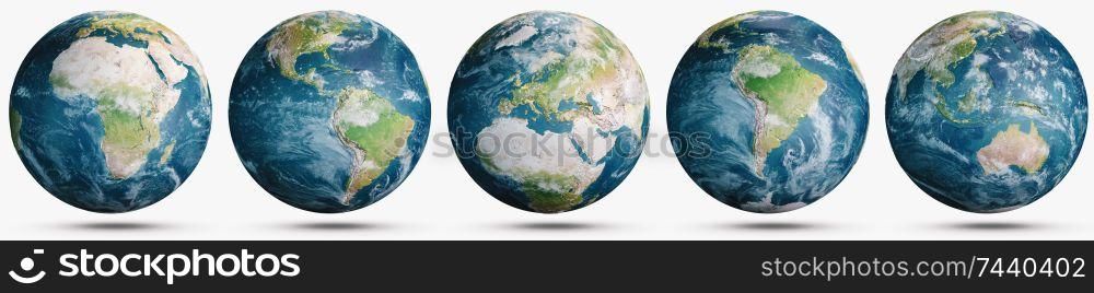 Planet Earth clouds globe set. Elements of this image furnished by NASA. 3d rendering. Planet Earth clouds globe set