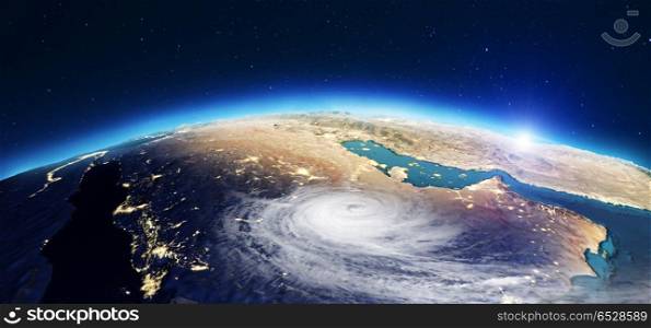 Planet Earth cyclone. 3d rendering. Planet Earth cyclone. Elements of this image furnished by NASA. 3d rendering. Planet Earth cyclone. 3d rendering
