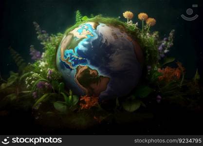 Planet earth day flowers. Care eco. Generate Ai. Planet earth day flowers. Generate Ai
