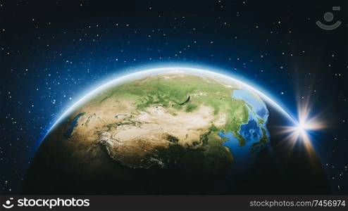 Planet Earth from space - East Asia. Elements of this image furnished by NASA. 3d rendering. Planet Earth from space - East Asia