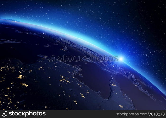 Planet Earth from space. Elements of this image furnished by NASA. 3d rendering. Planet Earth from space. 3d rendering