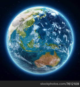 Planet Earth globe at night. Elements of this image furnished by NASA. 3d rendering. Planet Earth globe at night