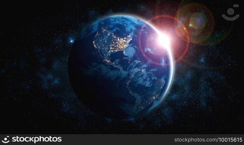 Planet earth globe view from space showing realistic earth surface and world map as in outer space point of view . Elements of this image furnished by NASA planet earth from space photos.. Planet earth globe view from space showing realistic earth surface and world map